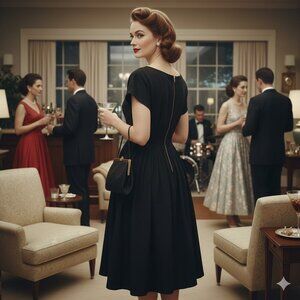 AS IS True Vintage 1950s Little Black Dress Metal Zipper 50s Cocktail Mad Men